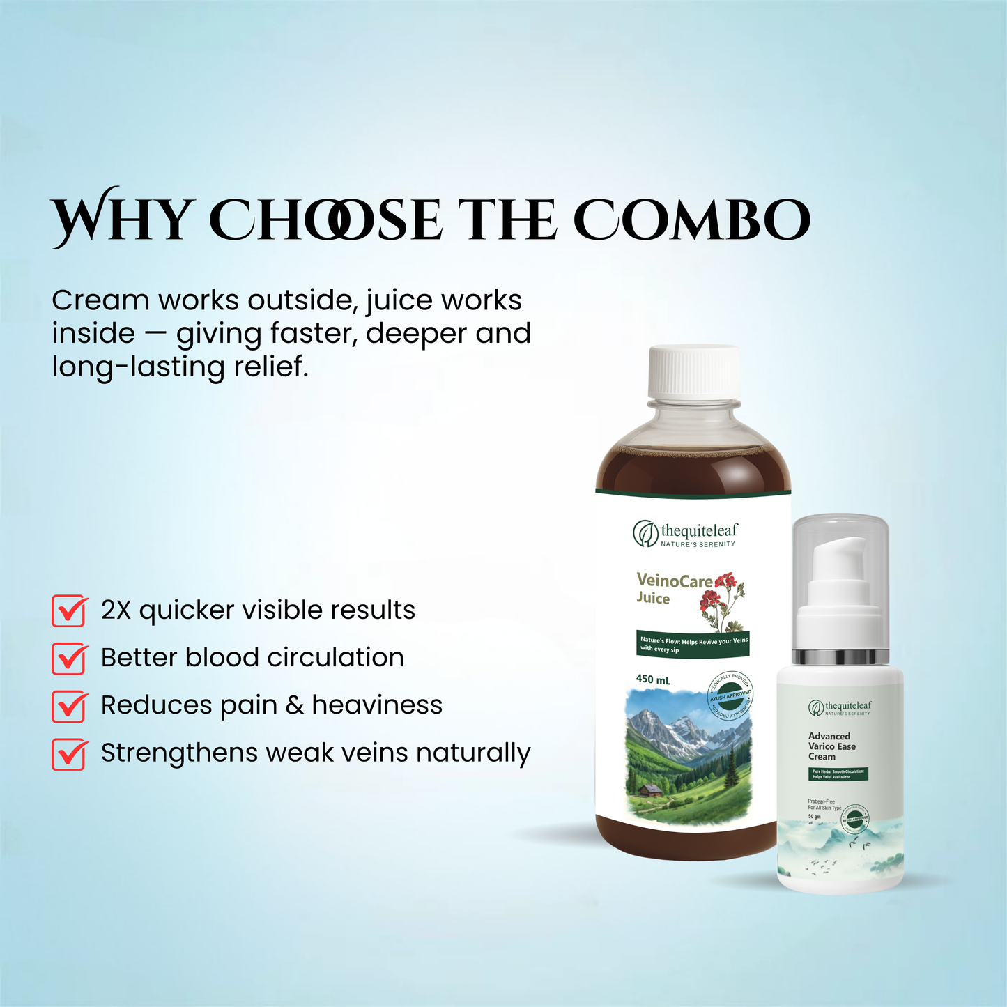 Varicose vein support combo with cream and juice