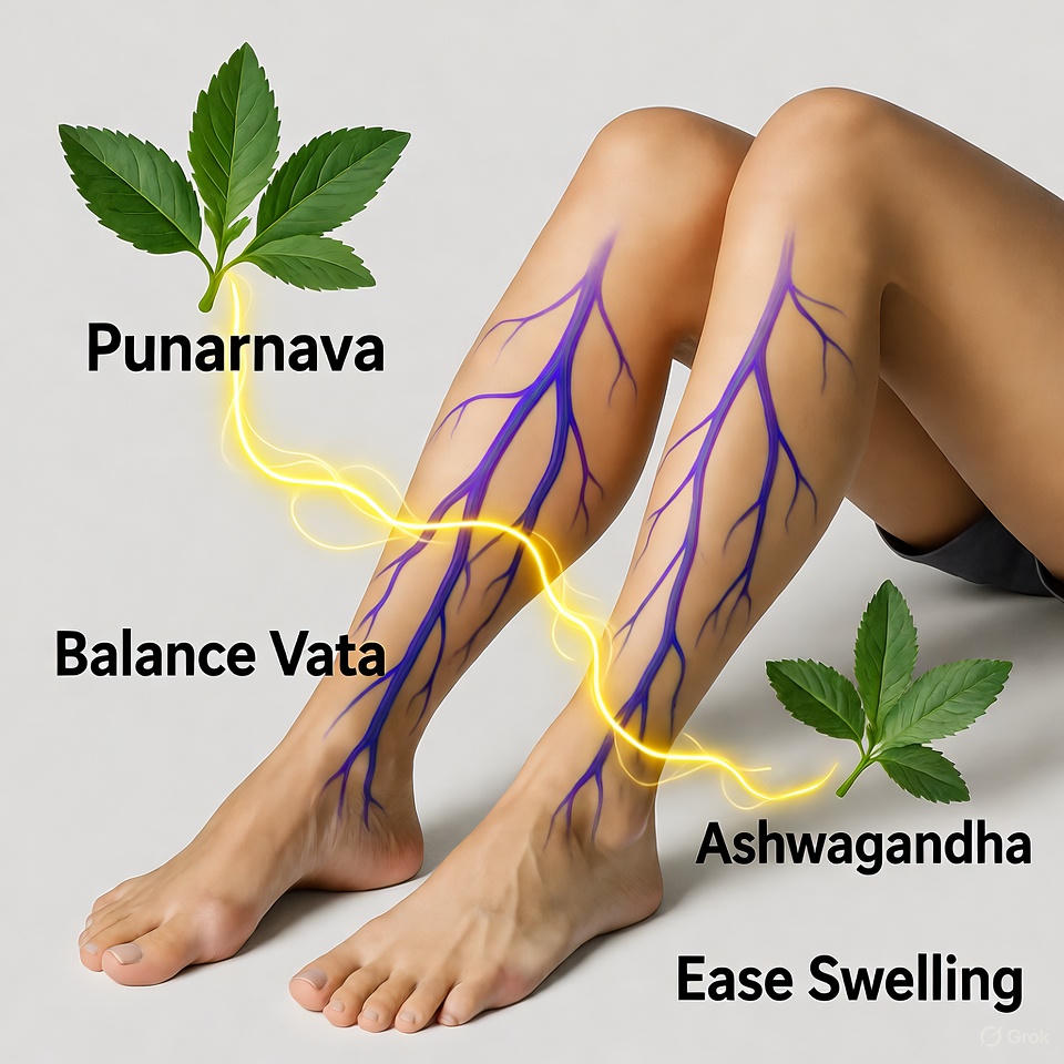 Punarnava + Ashwagandha for Heavy Leg Relief